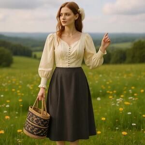 Bob Mackie Designer Long A-Line Skirt Chocolate Brown 6P High Waist Vintage